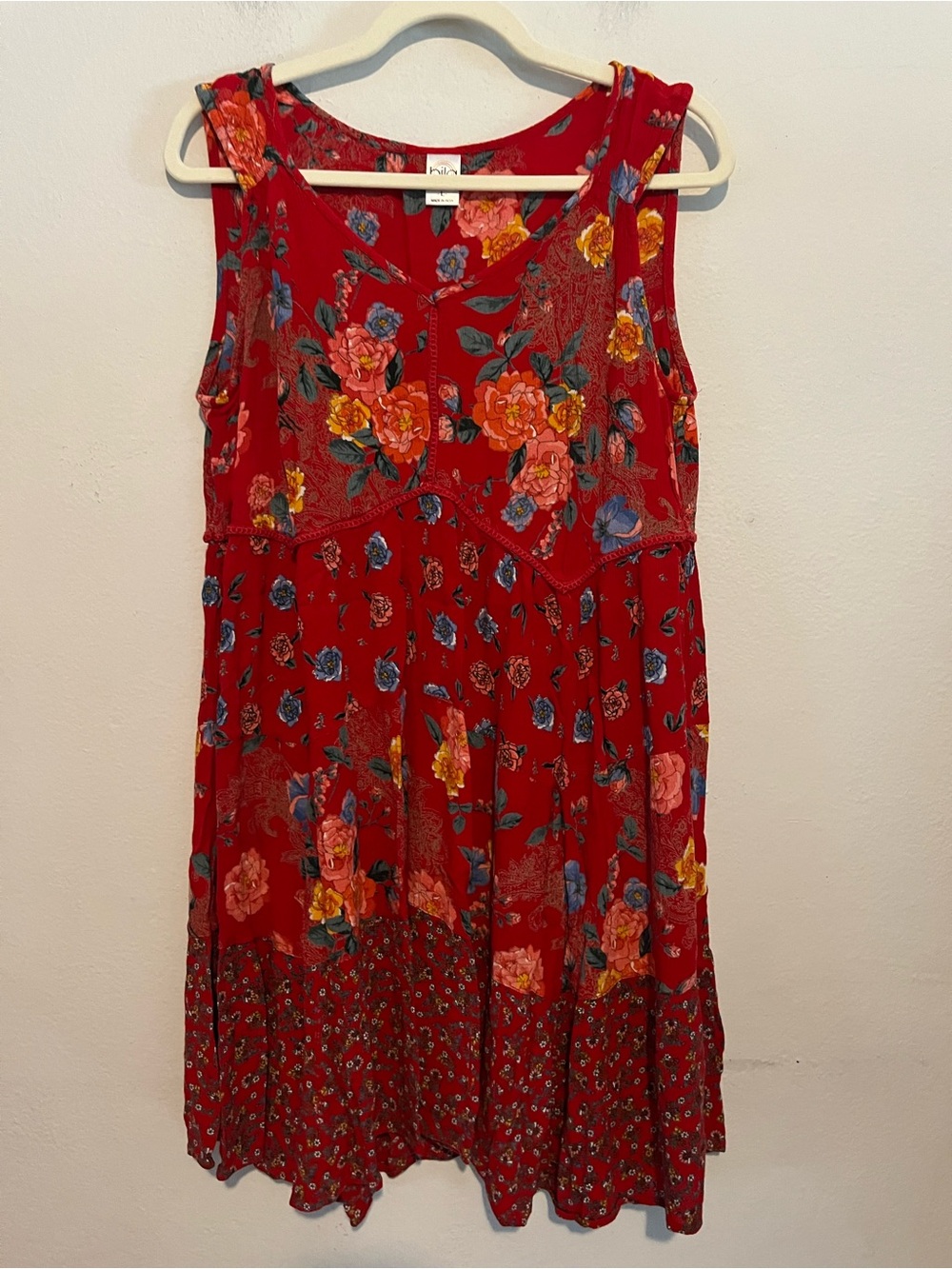Bila Floral Sleeveless Boho Flowy Midi Dress Large